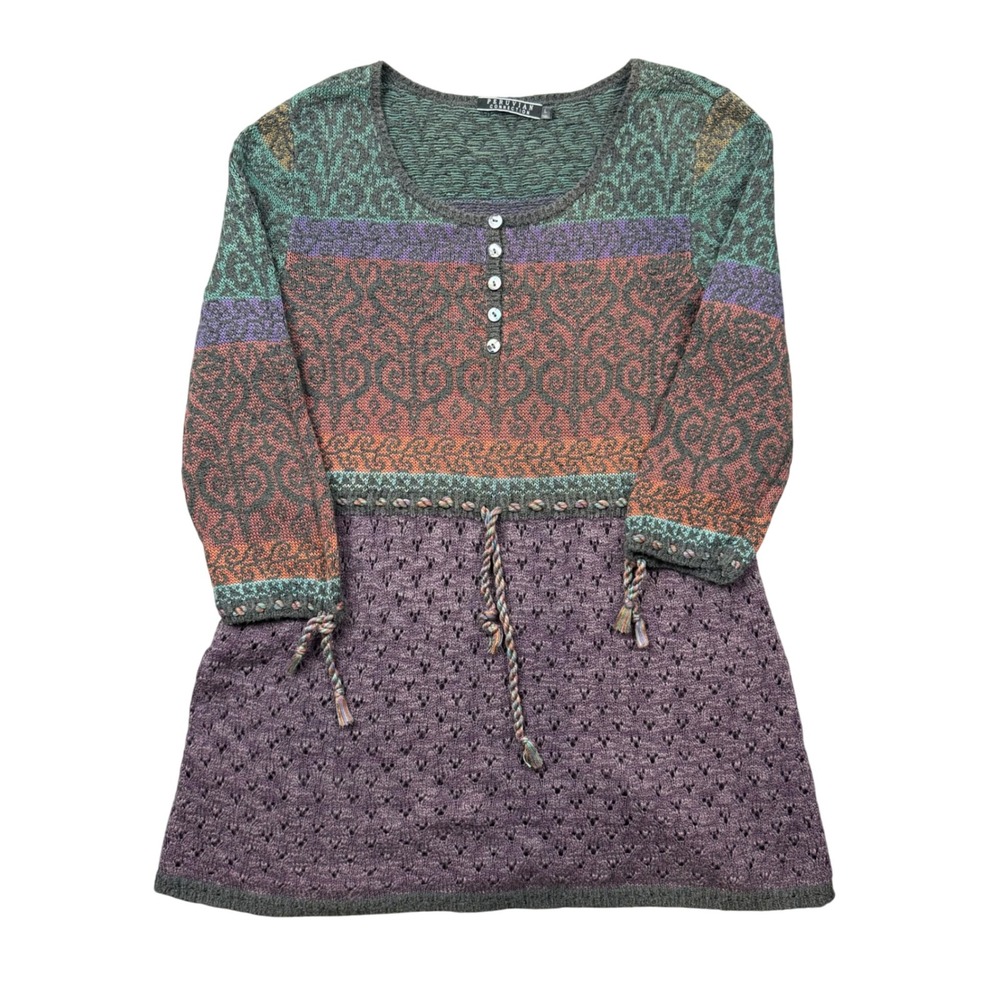 Peruvian Connection Sweater Women Large‎ Button Henley Neck Knit Pattern Pima